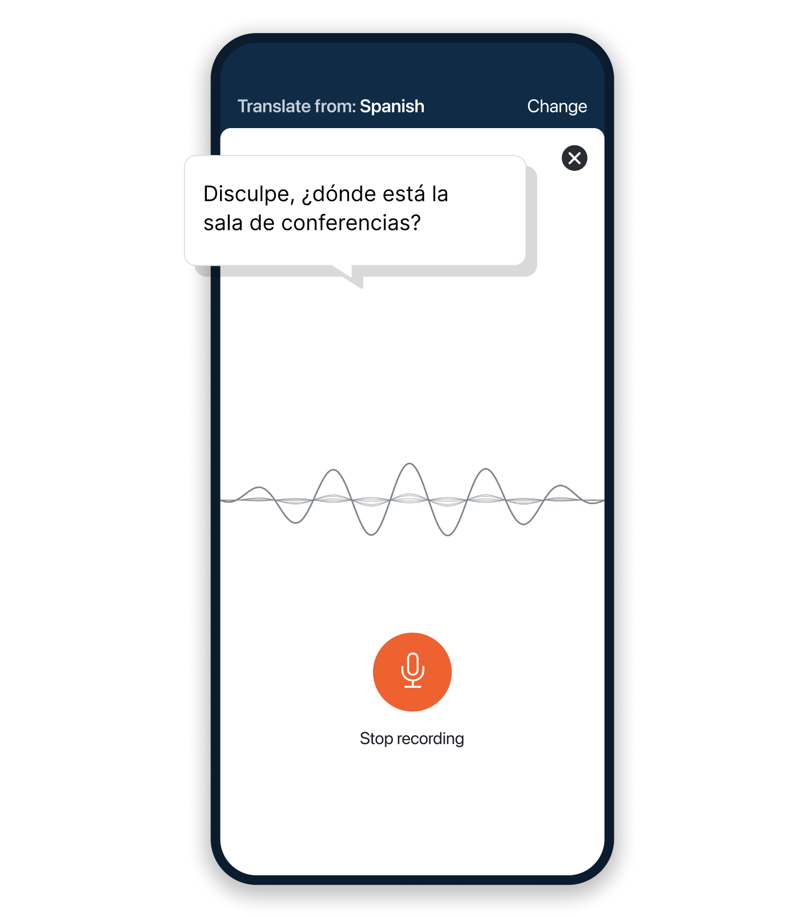 Smartphone showing the DeepL app to translate spoken word into text